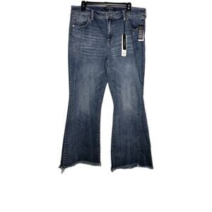Liverpool Jeans Womens 14/32 Blue Eco Hannah Flare Stretch Denim Pants Raw Hem